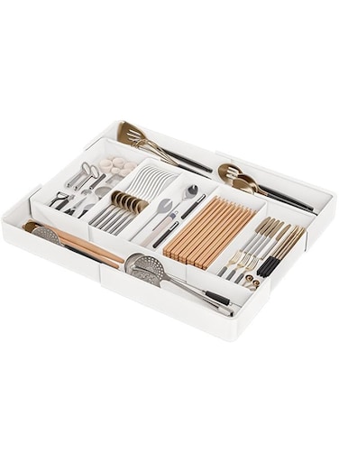 WESTCH Silverware Drawer Organizer, Expandable Utensil Tray for Kitchen, Utensil Holder for Countertop, Adjustable Plastic Storage for Spoons Forks Knives