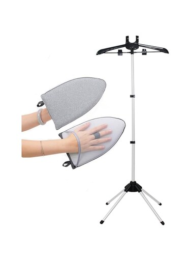 TAME Garment Steamer Rack &amp; Garment Steamer Ironing Glove for Steaming Clothes, Adjustable Garment Hanger Standing Handled Mini Ironing Board, Hanging Steamer Ironing Accessories for Clothes