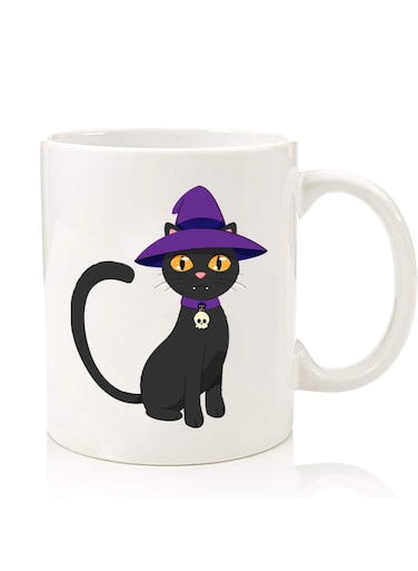 Premium Quality Two Sided Printed Coffee Mug Tea Cup For Home Office, Kids Men Women Cat wearing hat halloween