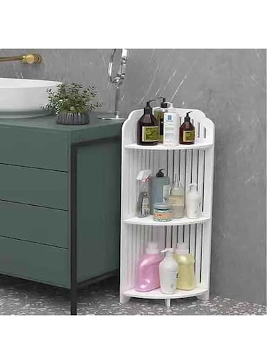 Kutis Bathroom Storage Corner Floor Shelf &ndash; Decorative Carved Multi-Tier Shelving Unit for Bathroom and Living Room &ndash; Stable Freestanding Organizer for Towels, Toiletries, and Home D&eacute;cor.