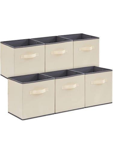 DOOKOO Collapsible Storage Cubes Foldable Fabric Bins Multi-color Organizers Decorative Organizing Baskets for Shelves for Closet, Utility Room, Storage Room Set of 6 (Beige, 33CM)