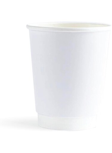 Bony Packaging Heavy Duty Double Wall Paper Cups 50-Pack, 8 oz Capacity, White