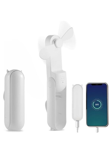 PUCHEN Portable Mini Handheld Fan, 1200mAh USB Rechargeable Mini Foldable Fan with 3 Adjustable Speeds, Foldable Handheld Personal Fan for Office Travelling Outdoor (White)