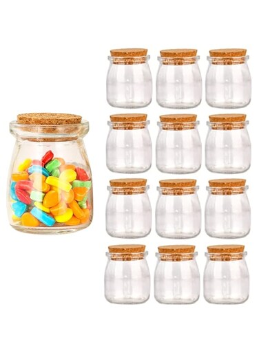 FUFU 12 Pcs Cork Stoppers Glass Bottles 100ml Yogurt Pudding Bottle Mini Mason Jar Small Glass Bottles With Cork Lid for Wedding Favors Wishing Bottles Apothecary DIY Arts Crafts