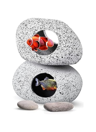 Westhood Stackable Aquarium Decoration Rock Caves, Betta Cave Hideaway Tunnel for Territorial Fish, Shrimp Cichlid Hiding Breeding Spawning,Hideout Decor 2PCS