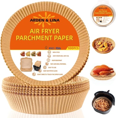 100-Pack Air Fryer Disposable Paper Liner Sheets - Waterproof Non-Stick Baking Paper for Frying Pan, Microwave, and Hot Air Fryer - 200mm x 45mm Round Shape