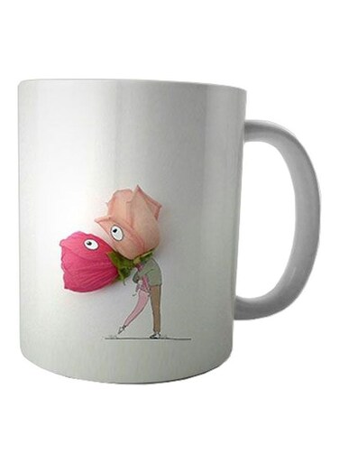 Hosny Printed Ceramic Coffee Mug White/Pink/Green Standard Size