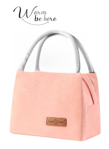 Insulated Oxford Cloth Lunch Box Bag for Ladies Kids with Strap Handles,Office Lunch Bag,Light Pink,Wide Open Easy to Clean,Double-layer Insulated Large Size, Waterproof,Oilproof,Fruit,Tableware,Drinks, for Office Work School Picnics Travel 27X16X19cm(11X6X7inch)