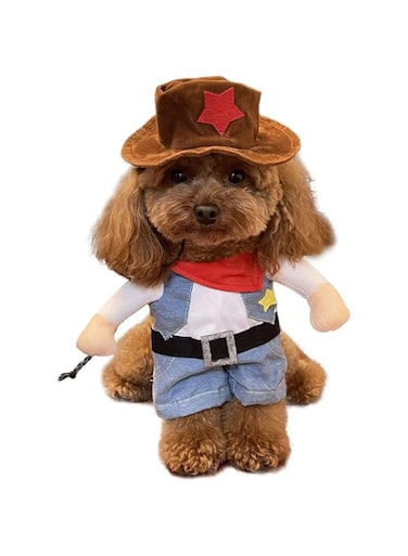 DELIFUR Cowboy Pet Costume with Hat Dog Costume Funny Pet Clothing Special Events Costume for Small Dog Cat (L)