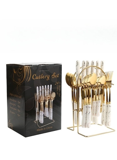 Piece Stainless Stell Cutlery Fork Knife and Spoon Set With Stand White Suitable for Restaurant Kitchen Gatherings