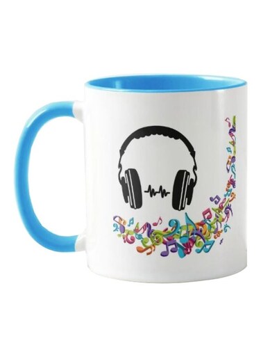 Piece Headphones Music Notes Printed Mug Blue/White/Black