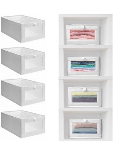4 Pcs Foldable Closet Storage Organizer&iuml;&frac14;&OElig;Visible Wardrobe Drawer Organizers&iuml;&frac14;&OElig;Cotton Washable Clothes Storage Basket&iuml;&frac14;&OElig;for Baby Clothes,Bra,Scarves,Belt,Tie&iuml;&frac14;&OElig;41*28*17cm