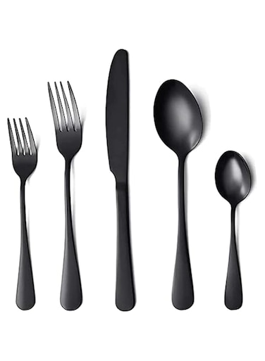 MMMA Silverware Set,20 Piece Stainless Steel Flatware Cutlery Set for 4, Mirror Finish, Dishwasher Safe (Black)