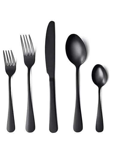 MMMA Silverware Set,20 Piece Stainless Steel Flatware Cutlery Set for 4, Mirror Finish, Dishwasher Safe (Black)