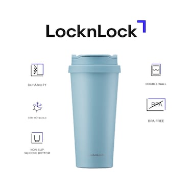 LocknLock Clip Tumbler 540ml Sky Blue &ndash; Dual Vacuum Insulated Spill-Resistant Travel Mug with 2 Caps
