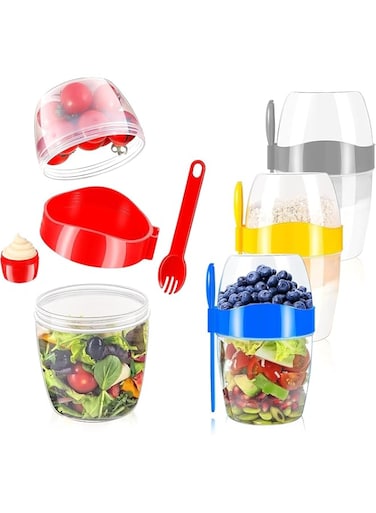4PCS 29oz Reusable Breakfast Cups with Lids &amp; Spoons - Colorful Yogurt Parfait &amp; Overnight Oats Containers, Perfect for Salads &amp; Desserts (870ml)