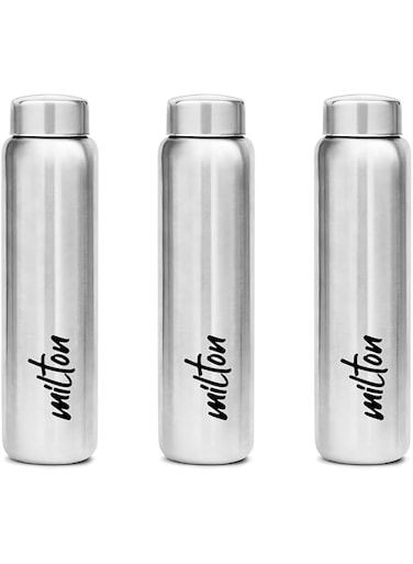 MILTON 3-Piece 950ml Stainless Steel Water Bottle, Single-Walled, BPA-Free, Leak-Proof, Rust-Free, Easy-Grip Fridge Bottle,Easy to Carry, Gym Bottle for Men, Kids, School &amp; Travel - Aqua