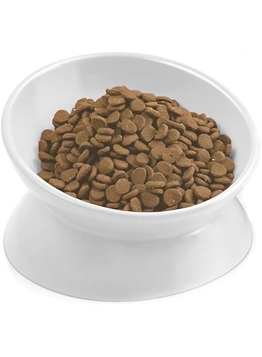 taimopets Ceramic Cat Food Bowls, Elevated Cat Bowls, 15&deg; Tilted Raised Cat Food Bowl Anti-Vomiting, for Cat and Puppy Cat Dish, Dishwasher Safe
