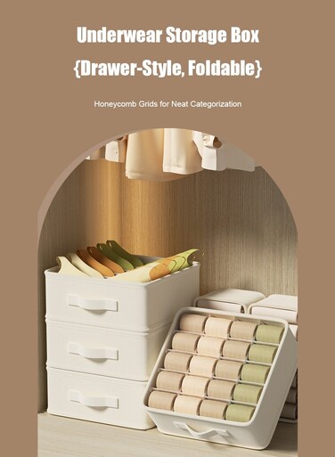 Foldable Storage Drawers Organizer with Partitioned Compartments for Underwear, Sock- Foldable Closet Organization and Storage Dividers Bins for Nursery, Bedroom