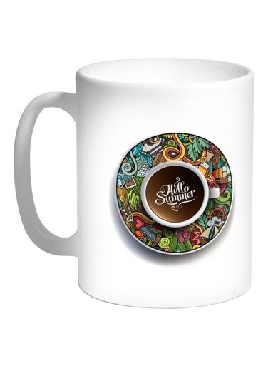 Hello Summer Printed Coffee Mug White/Green/Red