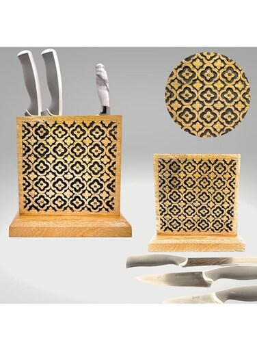 Souq DESIGNS Wooden Knife Block Storage for Knifes &amp; cooking Spoons Universal Storage and Kitchen Utensils Holder with Block Knife Stand Rack and Knives Organizer for dining table