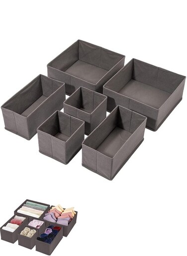 6 Pcs Drawer Organizer for Clothing Foldable Underwear Drawer Organizer Fabric Closet Organizers and Storage Dresser Drawer Dividers for Clothes Socks Scarves Ties (Grey)