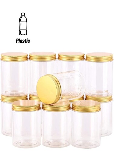12 Pieces 500 ml Empty Bottle Refillable Clear Plastic Jars with Gold Lids for Food Home Storage Products Round Containers Candy, Spices, Biscuits