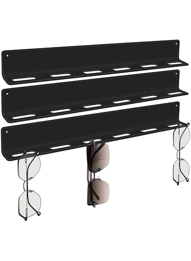 KASTWAVE Sunglass Organizer, 3 Pack Wall Mounted Glasses Organizer with 6 Slots, Acrylic Glasses Holder, Sunglasses Rack for Hanging Eyeglasses, Home Decor, Black