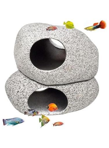 Aputue Aquarium Decoration, 2 Pcs Fish Tank Decoration Rock Caves, Cave Hollow Freshwater Saltwater for Fish Shrimp Play Ornament, Hideaway for Shrimp Cichlid Hiding Breeding Spawning