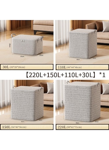 4-PCS Large Capacity Storage Bags - Thickened Non-Woven Fabric Storage Boxes With Two-Way Zipper, Handy Carry Handles For Clothes Blankets Toys Organization, Home Travel Multi-Functional Storage Solution&iuml;&frac14;&OElig;Grey&iuml;&frac14;&OElig;220L+150L+110L+30L