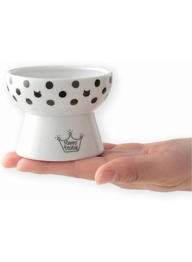 Necoichi Raised Cat Food Bowl Made to EC &amp; ECC European Standard (Dots)