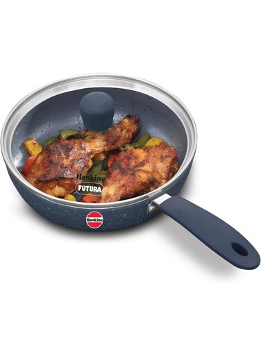 19 cm Ceramic Non Stick Deep Frying Pan With A Glass Lid,Induction Compatible,3.25 m Thick Base, Grey(ICF19G), Grey