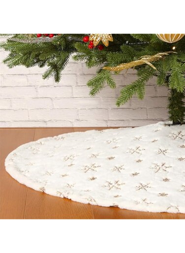 Sattiyrch Christmas Sequin Tree Skirt 30in,White Soft Thick with Golden Snowflakes Decorations for 3FT 4FT 5FT Xmas Tree