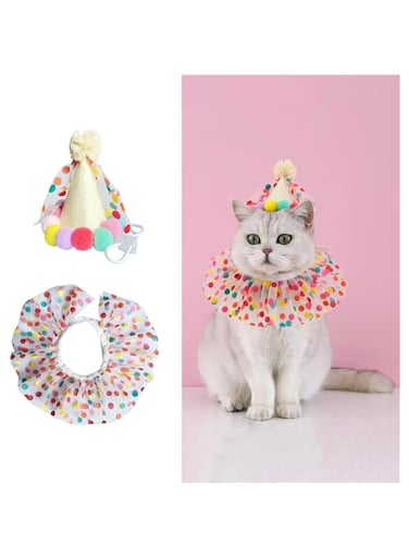 Bolivia's Pet Birthday Party Supplies, 2 Pcs Cute Pet Birthday Hat Scarf Set, Lace Puppycat Birthday Bandana Scarf and Party Hat, Exquisite Pet Party Decorations for kitten and Puppy