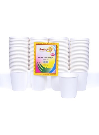Paper Cups 8oz 100 Cups, White Disposable Cups for Hot &amp; Cold Drinks - 240 ml Paper Cups - 100 Pieces