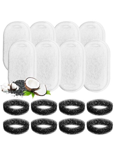 Beauenty 8+8PCS Cat Water Fountain Filters, Cat Fountain Filter Replacement for 108oz/3.2L &amp; 67oz/2L Stainless Steel Cat Water Fountain, Pet Fountain Activated Carbon Replaced Filter(8+8PCS)