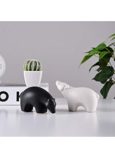 MAKINGTEC Ceramic Polar Bear Figurines Home Decor Set, Animal Sculpture and Statue Ornament Decor for Home Office Table TV Cabinet, Craft Gifts (2 Pcs)