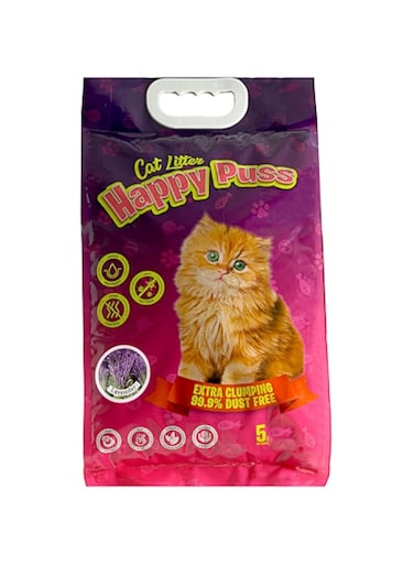 Happy Puss cat litter [5 L]-extra clumping perfumed natural bentonite [LAVENDER SCENT]-99% dust free. *24/7 performance; Anti-bacterial,Highly absorbent and Odour Control