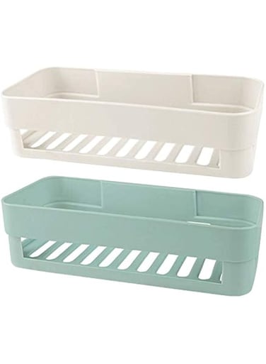 NALACAL Self Adhesive Bathroom Shelf, Wall Mounted Storage Organizer, No Drilling Shower Caddy, Kitchen Storage Basket, Rack Shelves for Bathroom &amp; Kitchen 2 Pcs (White+Green)