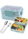 Adando 2-Layer Insulated Bento Lunch Box for Adults and kids with Tableware &amp; Bag, Large Capacity, Convenient and Multifunctional, Leakproof, Microwave and Dishwasher (Blue)
