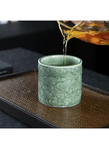 LDL EXY High end Celadon Tea Set, Ceramic Xiangyun Finger Cup, Longquan Chinese Smelling Cup, 6-piece Set