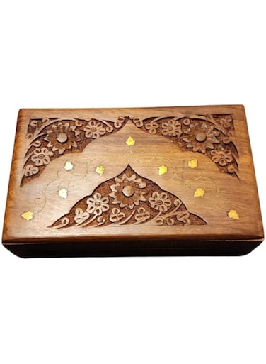 QUESERA&reg; Exquisitely Hand Brass-Filled Wooden Jewelry Box with Mystery Lock/Handmade Decorative Case  Kit  Vanity  Organizer For Women,Girls,Necklaces,OUD BOX,Storage,Money,Wedding Gift,(8 x 5 inch)