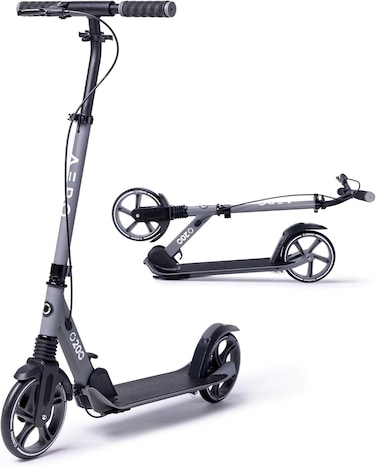Aero Big Wheels Kick Scooter For Kids Ages 8-12, Teens and Adults. Commuter Adult Scooters with Hand Brake, Rubber Mat, Shock Absorption, Foldable and Height Adjustable