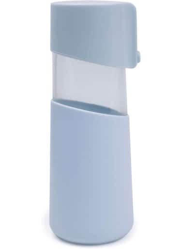 No.0979 Tousson Glass Cup   Drink Bottle 9X7Cm - Food Grade Glass, Push And Pull Design With Hidden Silica Gel Lift Rope For Easy Carrying - 403Ml Pastel Blue