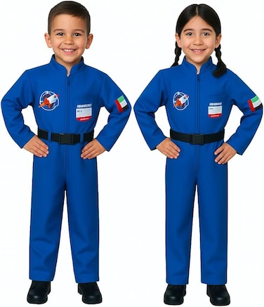 Astronaut Costume for Kids &ndash; Unisex Blue Space Suit with UAE Badge- Small