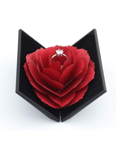Excefore Ring Box, Creative Jewelry Box, Rose Jewelry Display Storage, Ring Holder Organizer for Proposal Engagement Wedding Ceremony Birthday Gift