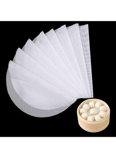 salbsever 8Pcs 11 inch Non-stick Silicone Steamer Liners Round Silicone Steamer Mesh Pastry Dim Sum Mesh Reusable Round Dumplings Bamboo Steamer Liner Pad for Home Kitchen Baking Use