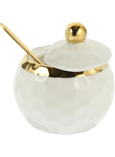 NALACAL Storage Jars Ceramic Jar With Sugar Bowl Seasoning Jar with Lid and Spoon, Sugar Salt Container Decorative Porcelain Condiment Jar Home Kitchen Accessories for Sugar, Salt, Condiment（320ML）