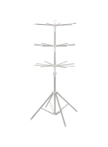Baby three-layer four-leg foldable height-adjustable clothes drying rack, portable clothes drying rack with protective covers on the four corners, can be placed indoors, on the balcony or by the pool