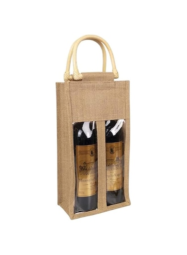 PawPawU&reg; Wine Bottle Gift Bags With Handle, Reusable Burlap Double Red Wine Holder Carrier with Window to Present Wine, Champagne, Beer and Other Spirits (For 2 Bottles)